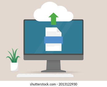 Computer uploading file data and information on cloud network storage technology