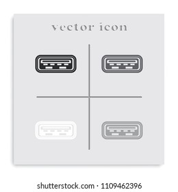 Computer usb port flat black and white vector icon.