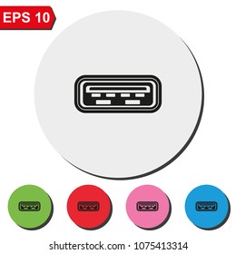 Computer usb port flat round colorful vector icon.