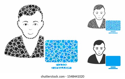 Computer user composition of raggy elements in various sizes and color tones, based on computer user icon. Vector rough items are composed into composition.