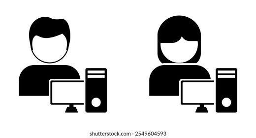 computer user or desktop profile, user admin Administrator with two gender icon vector