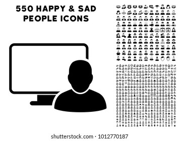 Computer User icon with 550 bonus sad and glad user pictograms. Vector illustration style is flat black iconic symbols.