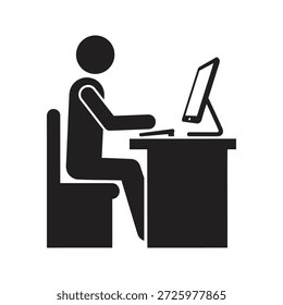 Icono de usuario de la computadora que se sienta monitor de escritorio para programar software Web tecnología de navegación y tarea de administración de lugar de trabajo de oficina digital