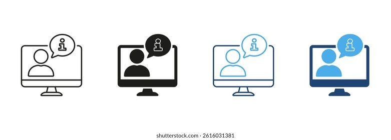 Computer User Information Icon Set. Online Support, Customer Service, And Digital Assistance Outline And Silhouette Symbol Collection. Communication And Help Desk. Isolated Vector Illustration.