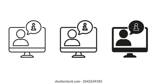 Computer User With Information Icon Set. Online Support, Customer Service, And Digital Assistance Outline And Silhouette Symbol Collection. Communication And Help Desk. Isolated Vector Illustration. - Powered by Shutterstock - Get 15% off with code: PIKWIZARD15