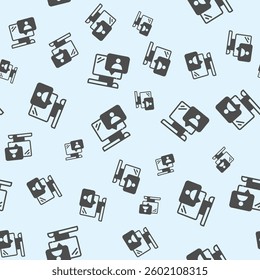 Computer with user message solid seamless pattern, remote work theme. Vector graphics. Monitor, display and popup window sign background, filled with glyphs icon
