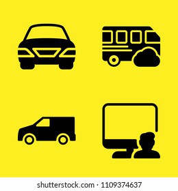 computer, van, bus and car vector icon set. Sample icons set for web and graphic design