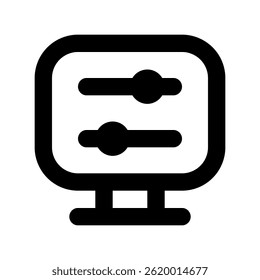 Design de vetor de computador para uso em escritório e tecnologia. Ilustração da configuração da área de trabalho para o espaço de trabalho digital. Ícone de Linha