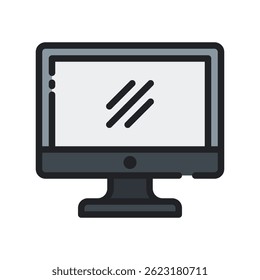 Computer Vector for Digital Learning and Online Study. Desktop device illustration. Technology concept for work and education. Filled Line Icon