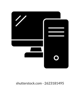Computer Vector for Digital Learning and Online Education. Desktop or laptop icon for e-learning, virtual classes, and research. Glyph Icon