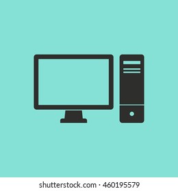Computer vector icon. Black illustration isolated on green background for graphic and web design.
