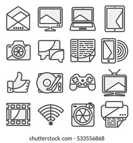Computer vector icon in line style. Computer, network and mobile devices. Network connections. Advertisements, signs, stickers, web banners, web sites. Isolated on a white background