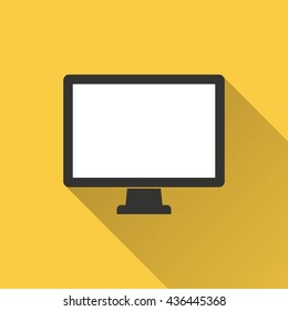 Computer vector icon with long shadow. Illustration isolated on yellow background for graphic and web design.