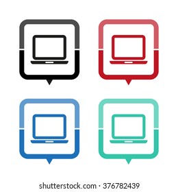 computer - vector icon; map pointer;  message bubble