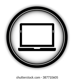 computer - vector icon; round  button with shadow