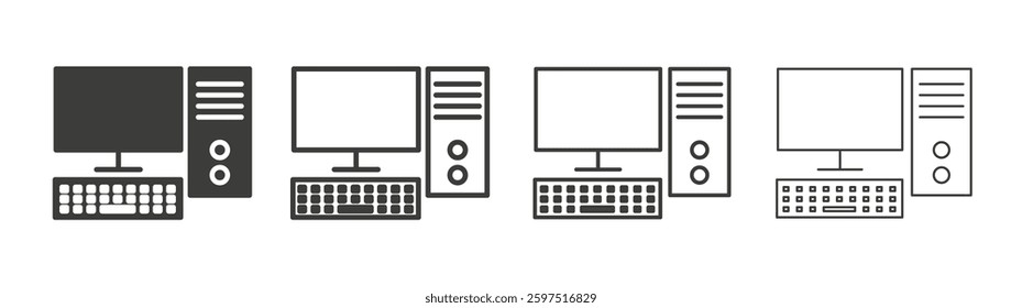 Computer vector icon set in black and white color.