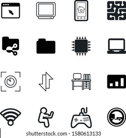 computer vector icon set such as: transportation, wifi, workplace, session, adult, analytic, table, controller, money, formation, organize, man, desktop, blank, click, typing, start, future