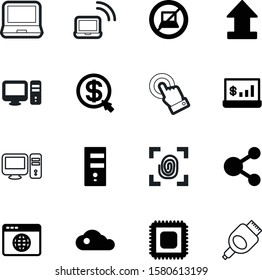 computer vector icon set such as: cpu, graph, wi, cost, print, financial, global, biometric, zone, download, turn, silver, browser, prohibition, semiconductor, servers, icons, analysis, send, signal