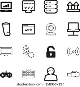 computer vector icon set such as: live, play, cpu, glass, camera, integrated, health, trash, advertising, desk, port, window, objective, financial, browser, fi, social, document, wave, can, search
