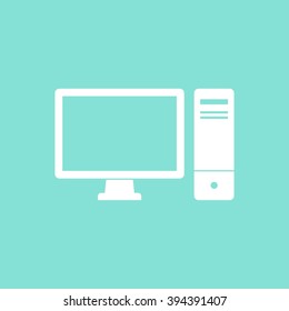 Computer    vector icon. White  illustration isolated on green  background for graphic and web design.