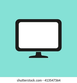 Computer    vector icon. White  Illustration isolated on green  background for graphic and web design.