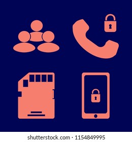 computer vector icons set. with mobile security, memory card, security telephone and people in set