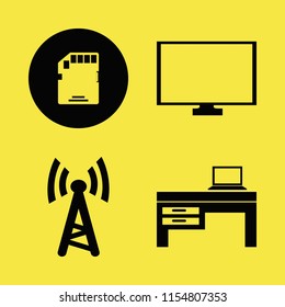computer vector icons set. with monitor, wi fi, memory card and laptop desk in set