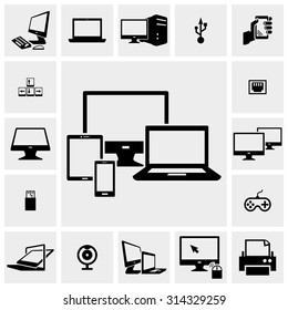 computer vector icons set on gray 