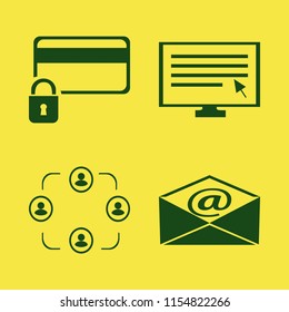 computer vector icons set. with people, computer cursor, mail and credit card lock in set