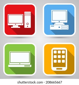 Computer vector icons. Web design flat element collection.