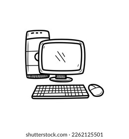 Computer vector illustration in cute doodle style isolated on white background