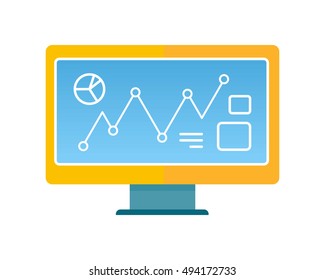 Computer vector illustration in flat style design. Screen with infographic line elements. Illustration for technological concepts, web, app, icons, logotype design. Isolated on white background.  