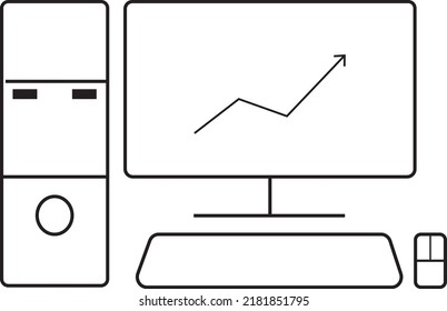 computer vector illustration image, black and white computer vector icon for computer and web