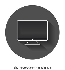Computer vector illustration in line style. Monitor flat icon. Tv symbol with long shadow.