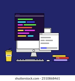 computer vector illustration opening a program, minimalist illustration
