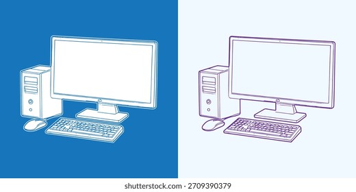 ilustração de vetor de computador silhueta gráficos impressões, preto e branco fundo computador conjunto.