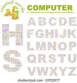 COMPUTER. Vector letter collection. Wordcloud illustration.