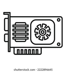 Vector de contorno de icono de tarjeta de vídeo del equipo. Ventilador de Gpu. Pantalla Pc