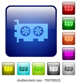 Computer video card icons in rounded square color glossy button set