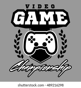 Computer and video game game label. Vintage logo in flat style. Badges for tournament, party, championship. Easy for editing