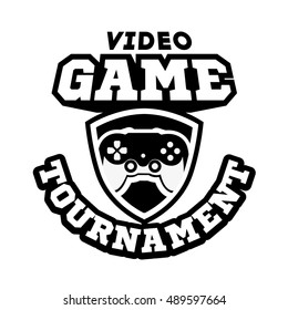 Computer and video game game label. Vintage logo in flat style. Colour badges for tournament, party, championship. Easy for editing