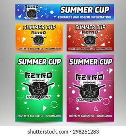 Computer and video game tournament vector label, banner, cards and flyers.