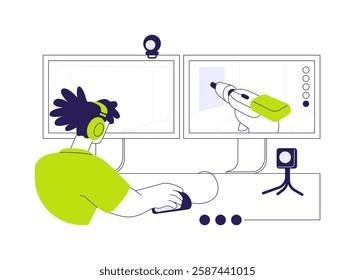 Computer video games abstract concept vector illustration. Young man playing video game with laptops, virtual and augmented reality, modern technology, entertainment time abstract metaphor.