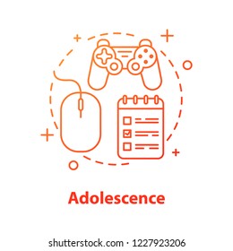 Computer and video games concept icon. Adolescence activities thin line illustration. Gaming. Vector isolated outline drawing
