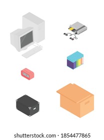 Juego de ordenadores y videojuegos. Isometric vectorial ilustración en diseño plano.