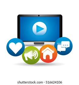 computer video play network media icons vector illustration eps 10