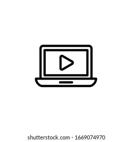 Computer video vector icon in linear, outline icon isolated on white background