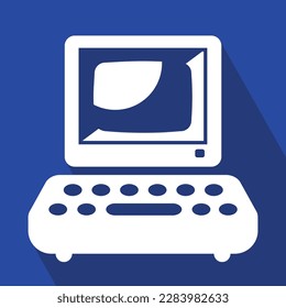 computer vintage, blue and white, shadow vector illustration 