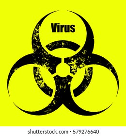 Computer virus alert, grunge style, sign yellow colored