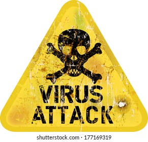 Computer virus alert, grungy sign, vector 